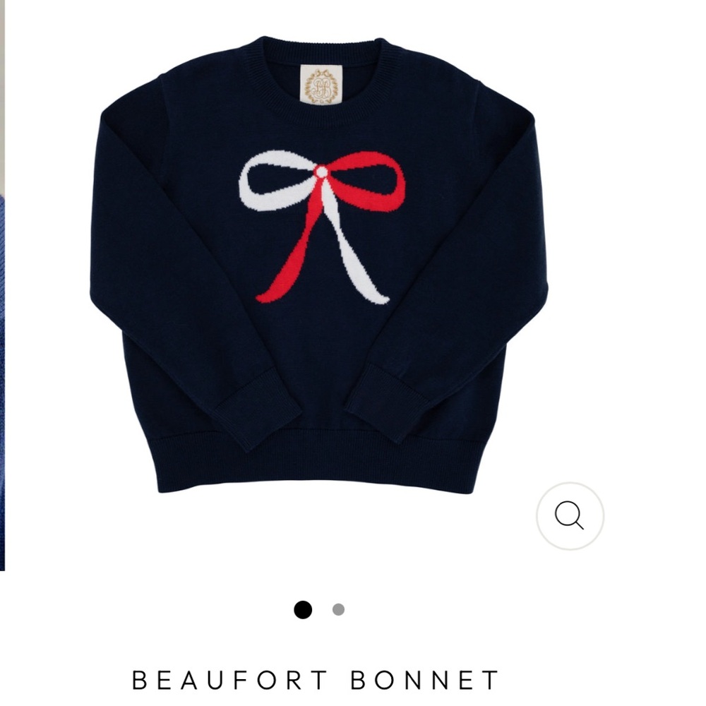 Beaufort Bonnet Company Isabelle’s Intarsia Navy Sweater w/ Red & White Bow NWT